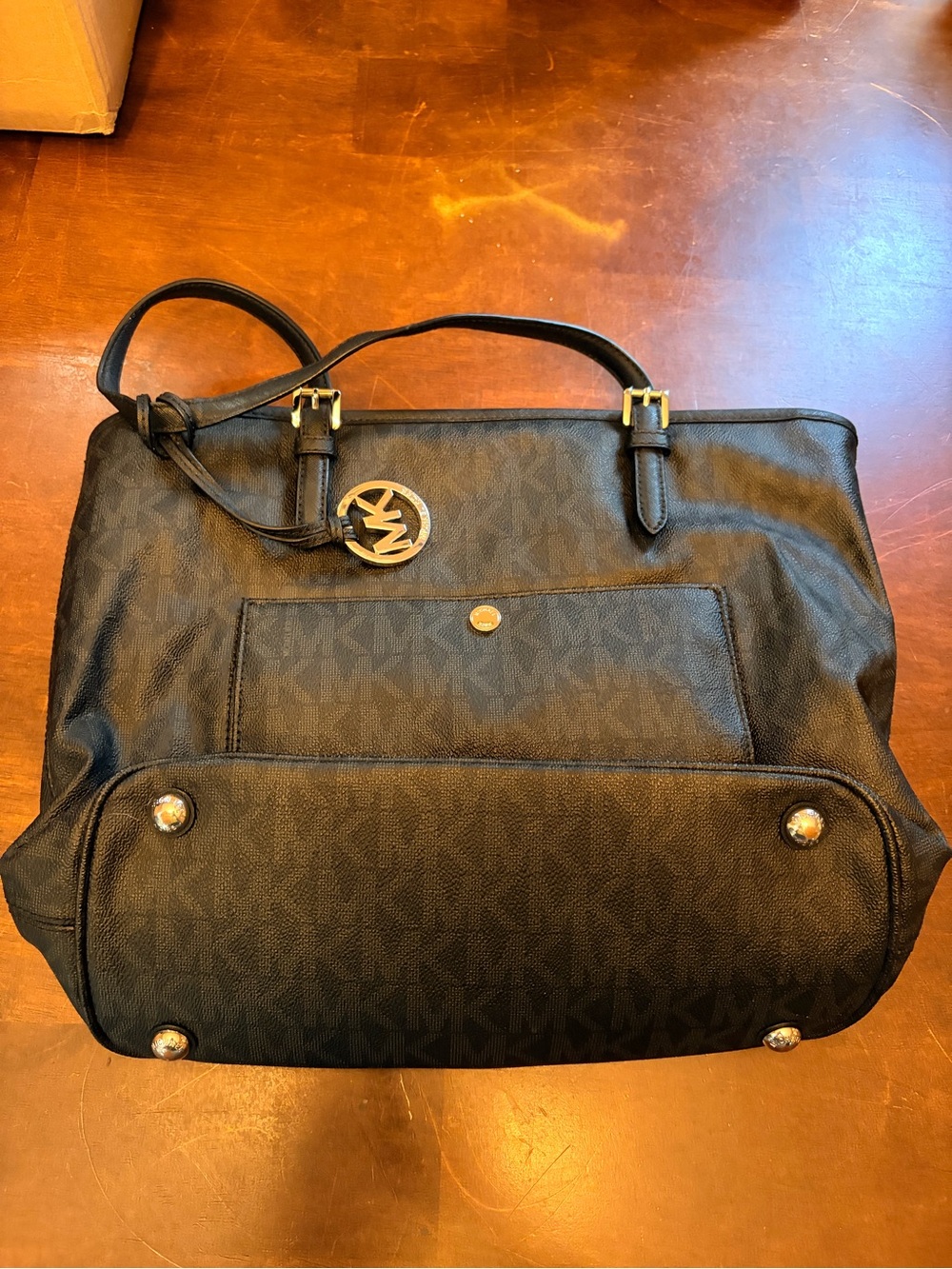 Michael Kors Black Logo Tote with Gold MK Charm